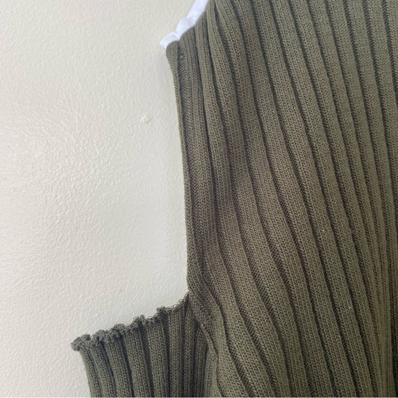Zara Sweater Slouchy Ribbed Knit Cotton Cut Out Army Green Military M - Picture 6 of 11